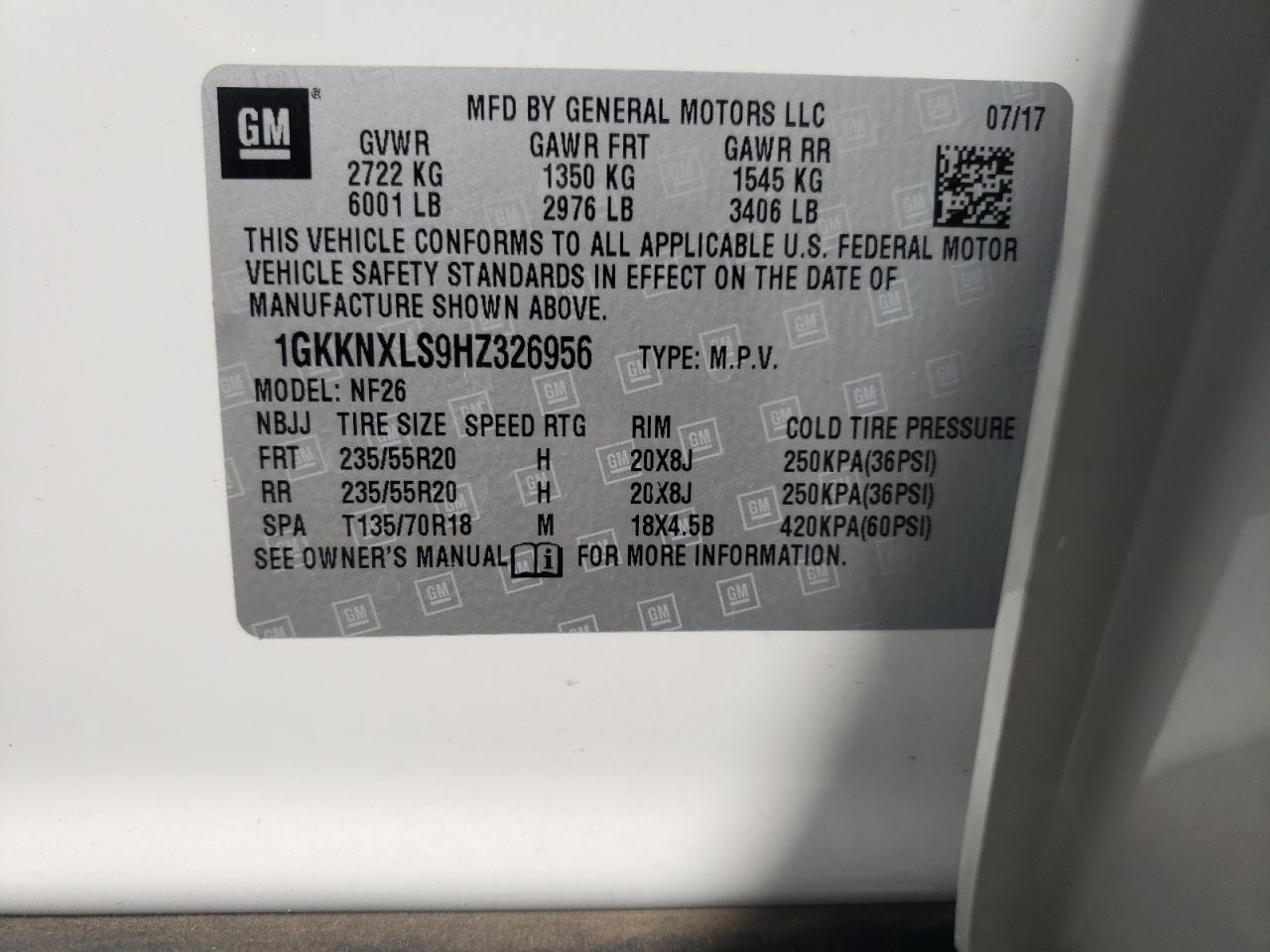 Photo 12 VIN: 1GKKNXLS9HZ326956 - GMC ACADIA 