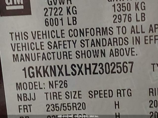 Photo 8 VIN: 1GKKNXLSXHZ302567 - GMC ACADIA 