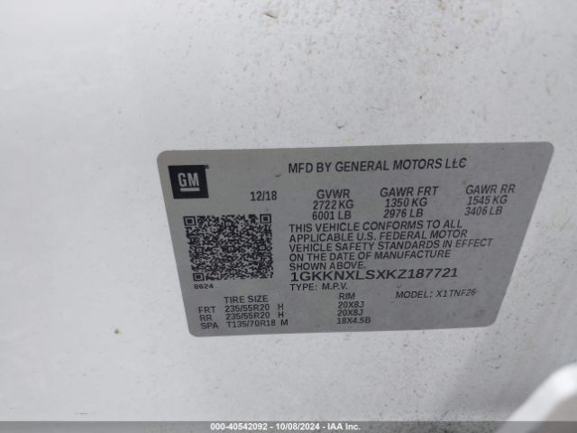 Photo 8 VIN: 1GKKNXLSXKZ187721 - GMC ACADIA 