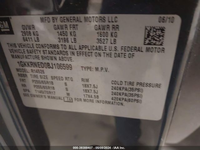 Photo 8 VIN: 1GKKRNED0BJ106599 - GMC ACADIA 