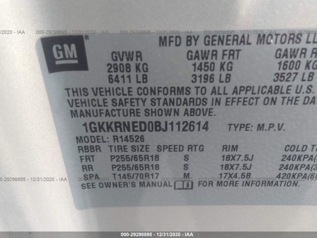 Photo 8 VIN: 1GKKRNED0BJ112614 - GMC ACADIA 