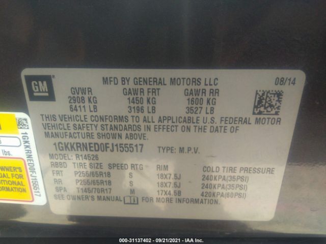 Photo 8 VIN: 1GKKRNED0FJ155517 - GMC ACADIA 