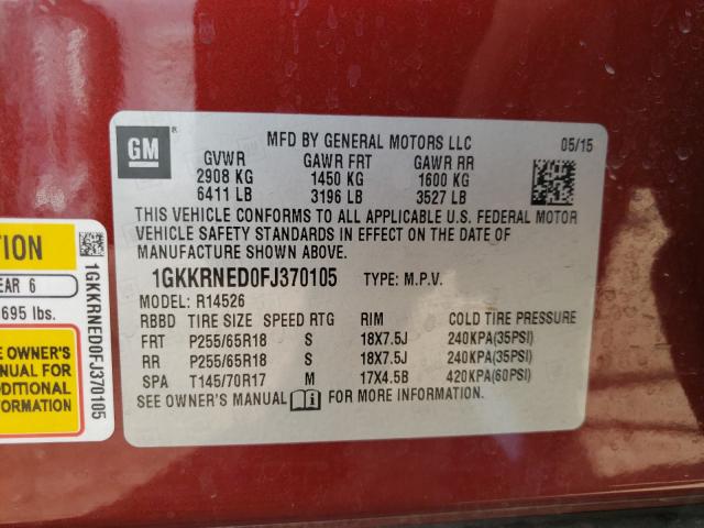 Photo 9 VIN: 1GKKRNED0FJ370105 - GMC ACADIA SLE 