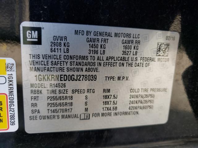 Photo 9 VIN: 1GKKRNED0GJ278039 - GMC ACADIA SLE 