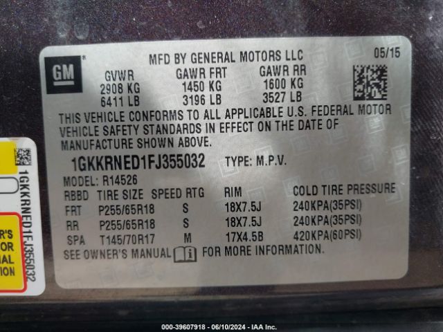 Photo 8 VIN: 1GKKRNED1FJ355032 - GMC ACADIA 