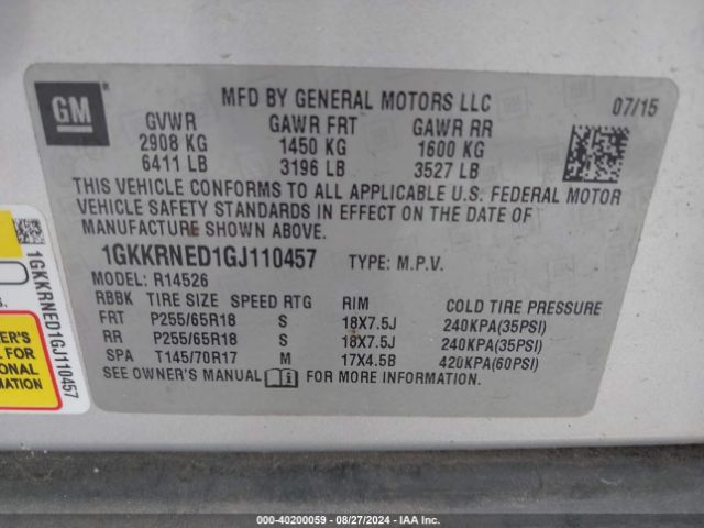 Photo 8 VIN: 1GKKRNED1GJ110457 - GMC ACADIA 