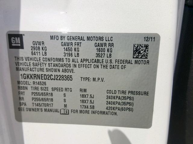 Photo 9 VIN: 1GKKRNED2CJ228365 - GMC ACADIA SLE 