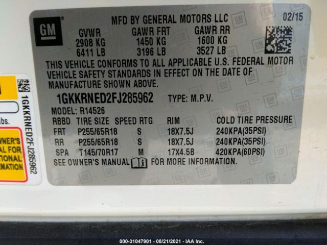 Photo 8 VIN: 1GKKRNED2FJ285962 - GMC ACADIA 