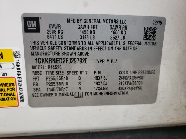 Photo 9 VIN: 1GKKRNED2FJ297920 - GMC ACADIA SLE 