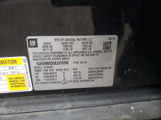 Photo 9 VIN: 1GKKRNED3EJ376298 - GMC ACADIA SLE 