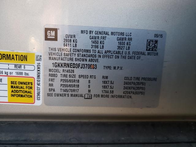 Photo 9 VIN: 1GKKRNED3FJ370633 - GMC ACADIA SLE 