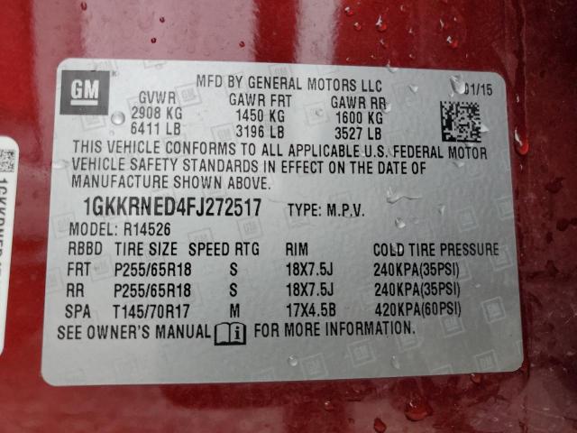 Photo 12 VIN: 1GKKRNED4FJ272517 - GMC ACADIA SLE 