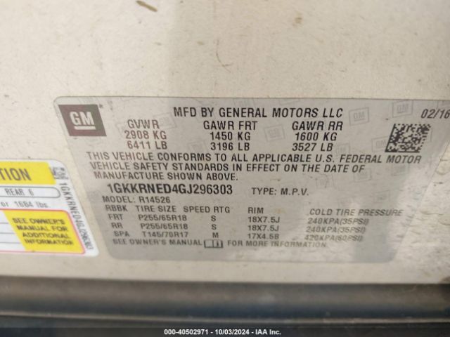 Photo 8 VIN: 1GKKRNED4GJ296303 - GMC ACADIA 