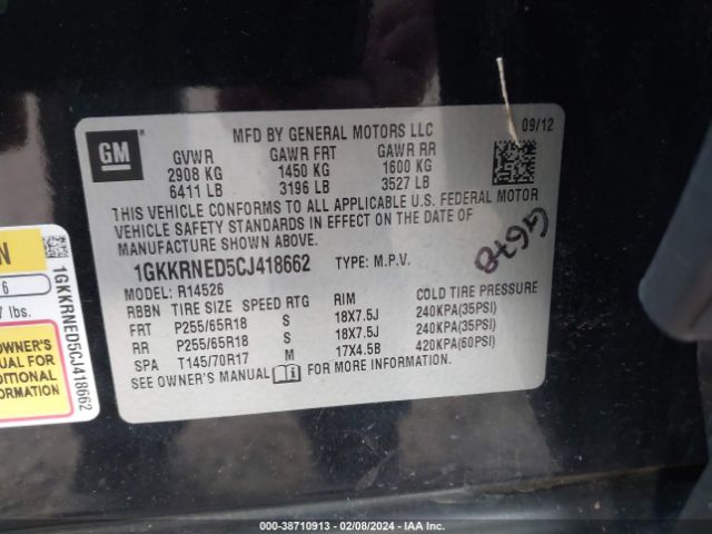 Photo 8 VIN: 1GKKRNED5CJ418662 - GMC ACADIA 