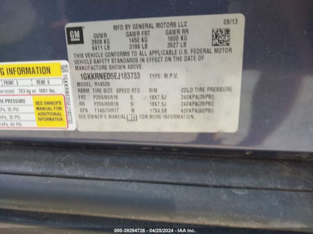 Photo 8 VIN: 1GKKRNED5EJ183733 - GMC ACADIA 