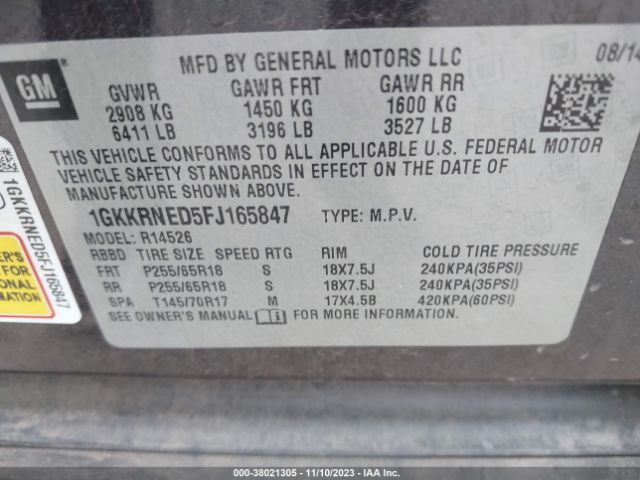 Photo 8 VIN: 1GKKRNED5FJ165847 - GMC ACADIA 