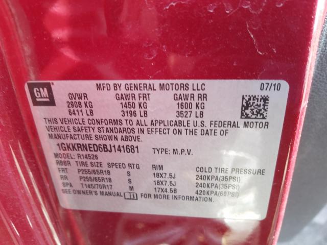 Photo 9 VIN: 1GKKRNED6BJ141681 - GMC ACADIA SLE 