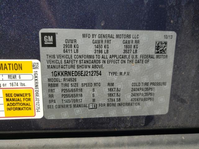 Photo 9 VIN: 1GKKRNED6EJ212754 - GMC ACADIA SLE 