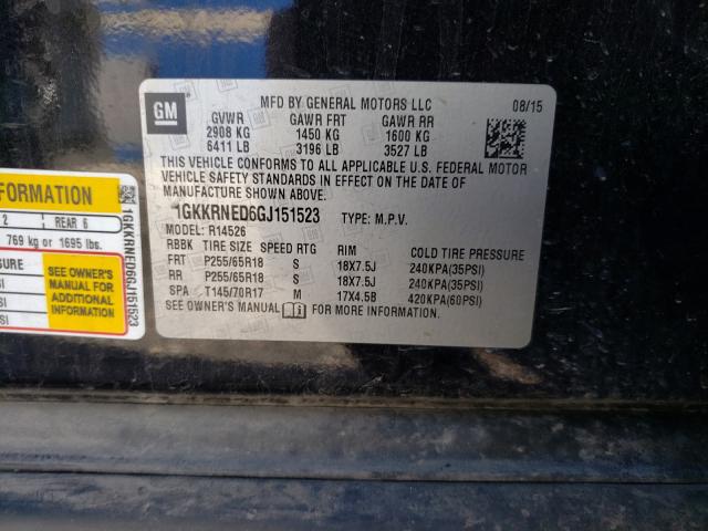 Photo 9 VIN: 1GKKRNED6GJ151523 - GMC ACADIA SLE 