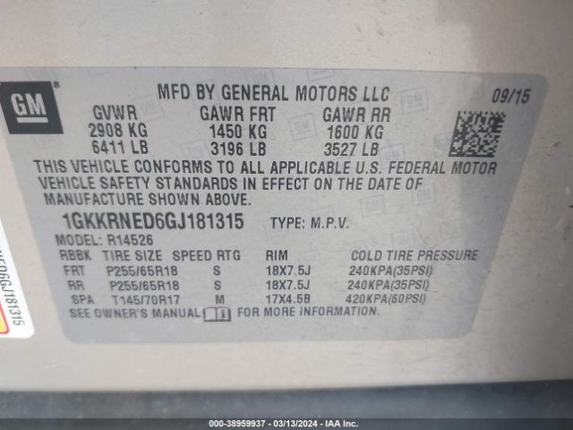 Photo 8 VIN: 1GKKRNED6GJ181315 - GMC ACADIA 