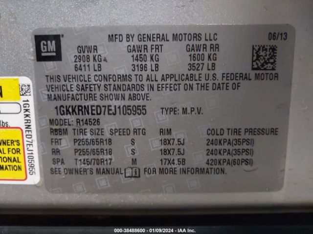 Photo 8 VIN: 1GKKRNED7EJ105955 - GMC ACADIA 