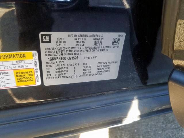 Photo 9 VIN: 1GKKRNED7FJ215261 - GMC ACADIA SLE 