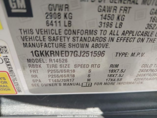 Photo 8 VIN: 1GKKRNED7GJ251596 - GMC ACADIA 