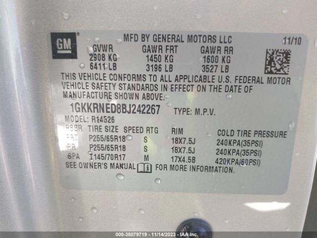 Photo 8 VIN: 1GKKRNED8BJ242267 - GMC ACADIA 