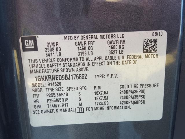 Photo 9 VIN: 1GKKRNED9BJ176862 - GMC ACADIA SLE 