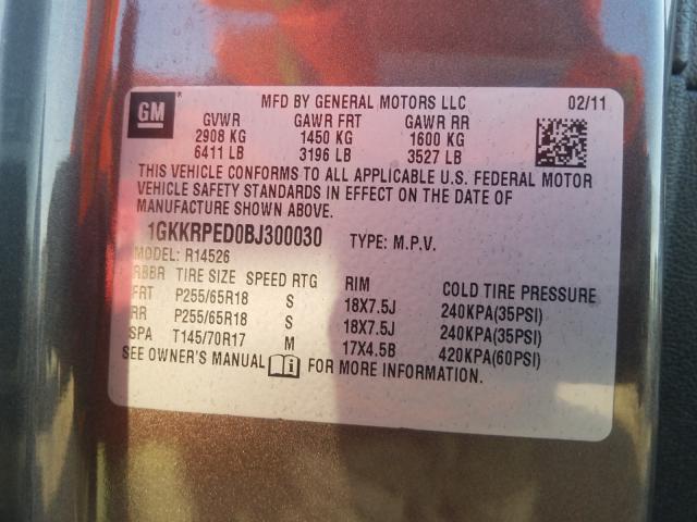 Photo 9 VIN: 1GKKRPED0BJ300030 - GMC ACADIA SLE 