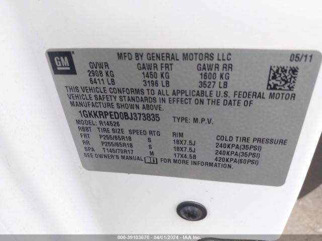 Photo 8 VIN: 1GKKRPED0BJ373835 - GMC ACADIA 