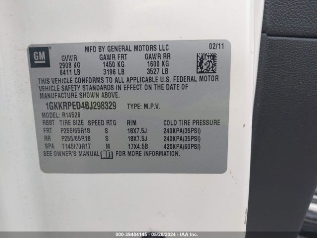 Photo 8 VIN: 1GKKRPED4BJ298329 - GMC ACADIA 