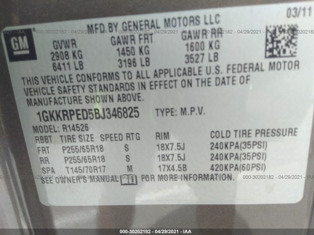 Photo 8 VIN: 1GKKRPED5BJ346825 - GMC ACADIA 