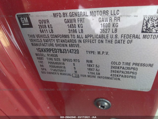 Photo 8 VIN: 1GKKRPED7BJ314720 - GMC ACADIA 