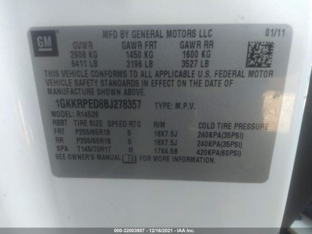 Photo 8 VIN: 1GKKRPED8BJ278357 - GMC ACADIA 