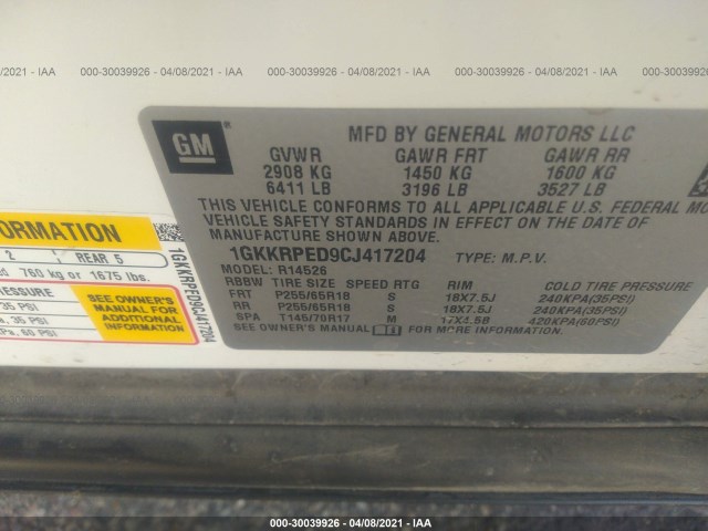 Photo 8 VIN: 1GKKRPED9CJ417204 - GMC ACADIA 