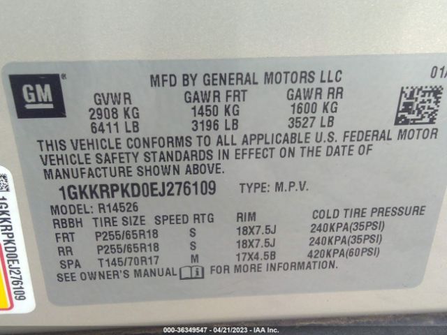 Photo 8 VIN: 1GKKRPKD0EJ276109 - GMC ACADIA 