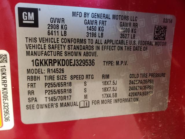 Photo 9 VIN: 1GKKRPKD0EJ329536 - GMC ACADIA SLE 