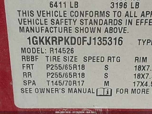 Photo 8 VIN: 1GKKRPKD0FJ135316 - GMC ACADIA 