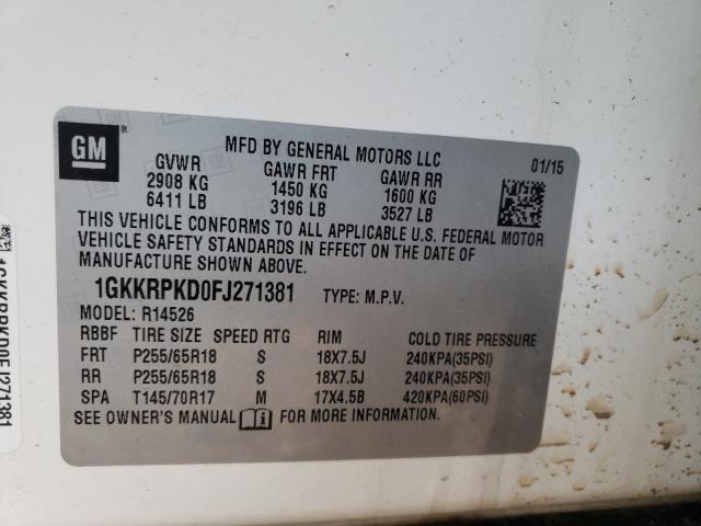 Photo 9 VIN: 1GKKRPKD0FJ271381 - GMC ACADIA SLE 