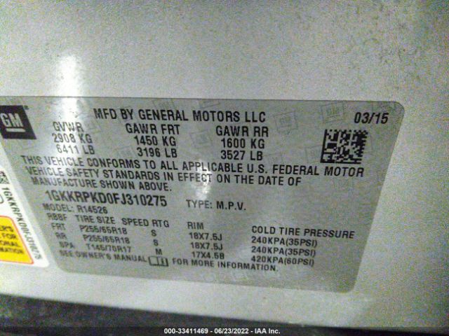 Photo 8 VIN: 1GKKRPKD0FJ310275 - GMC ACADIA 