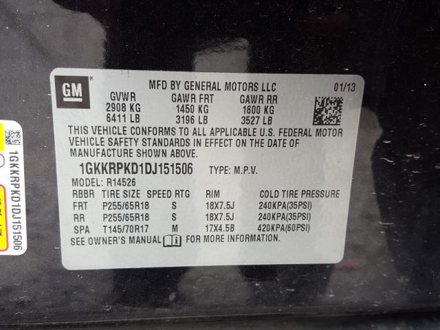 Photo 9 VIN: 1GKKRPKD1DJ151506 - GMC ACADIA SLE 