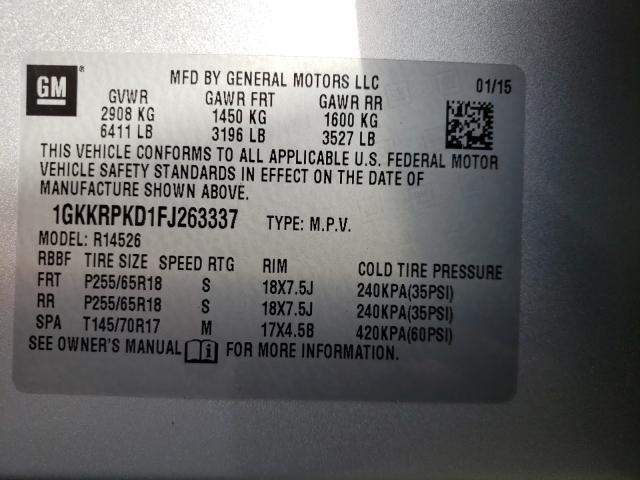 Photo 9 VIN: 1GKKRPKD1FJ263337 - GMC ACADIA SLE 