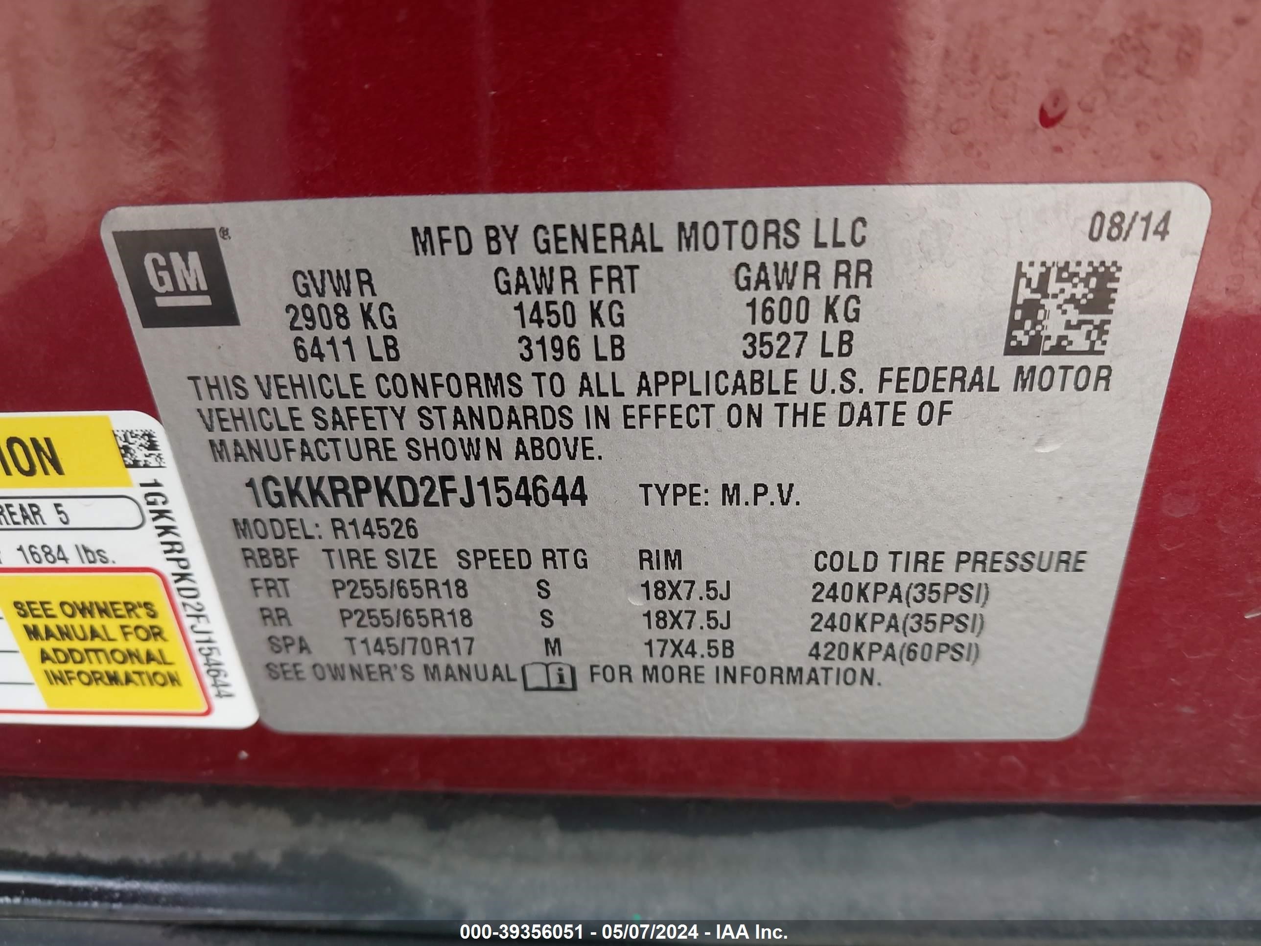 Photo 8 VIN: 1GKKRPKD2FJ154644 - GMC ACADIA 