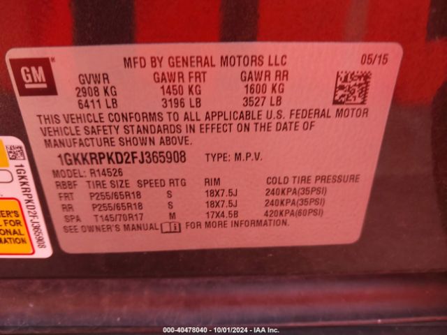 Photo 8 VIN: 1GKKRPKD2FJ365908 - GMC ACADIA 