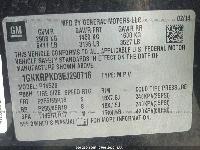 Photo 8 VIN: 1GKKRPKD3EJ290716 - GMC ACADIA 