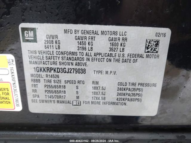 Photo 8 VIN: 1GKKRPKD3GJ279038 - GMC ACADIA 