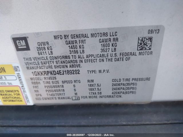 Photo 8 VIN: 1GKKRPKD4EJ189202 - GMC ACADIA 