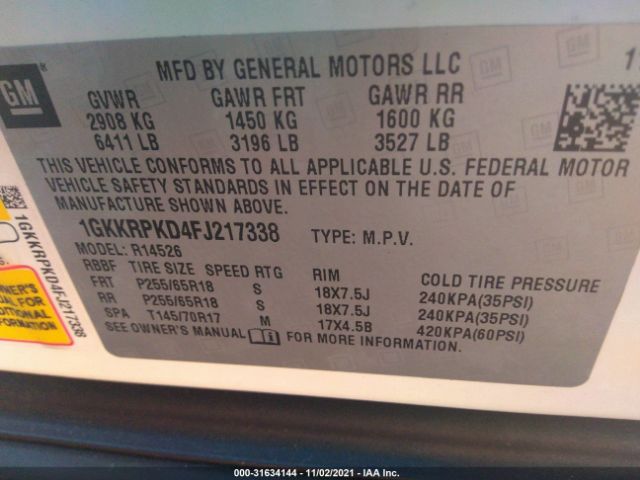 Photo 8 VIN: 1GKKRPKD4FJ217338 - GMC ACADIA 