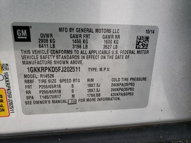 Photo 12 VIN: 1GKKRPKD5FJ202511 - GMC ACADIA SLE 